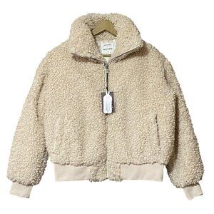 Tezza & Cole x NOIZE Curly Teddy Fleece Bomber Jacket Cream Small NWT